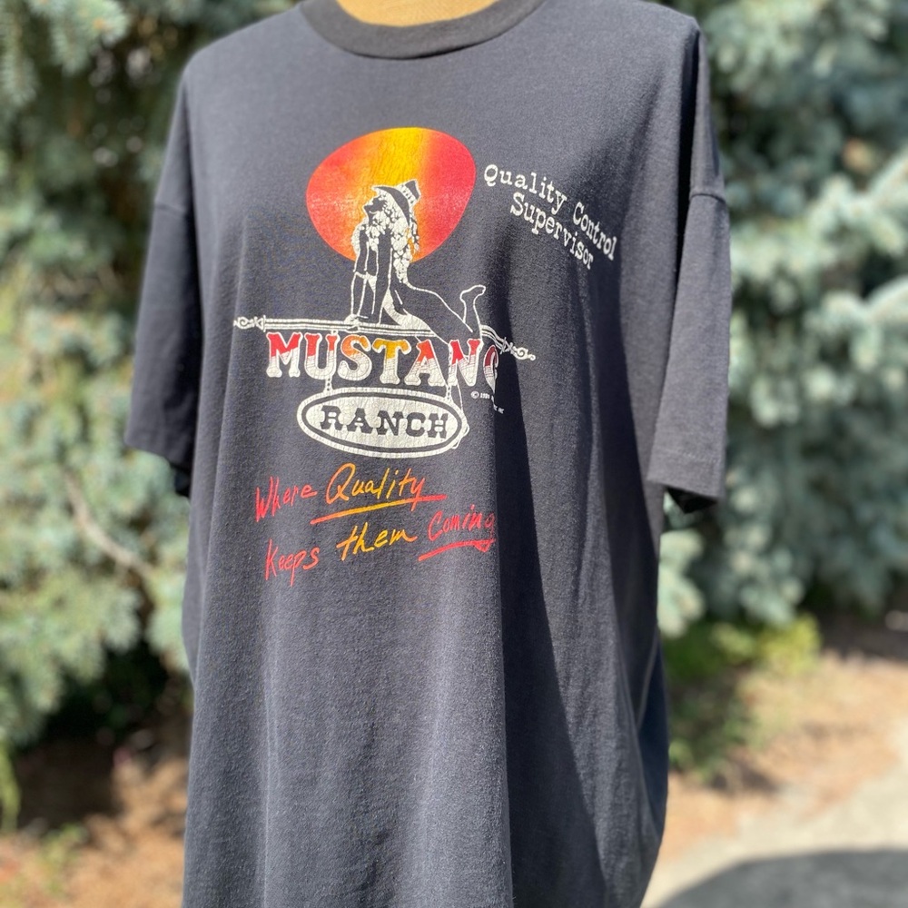 Vintage 1984 Mustang Ranch Sunset Cowgirl Blk Tshirt XXL